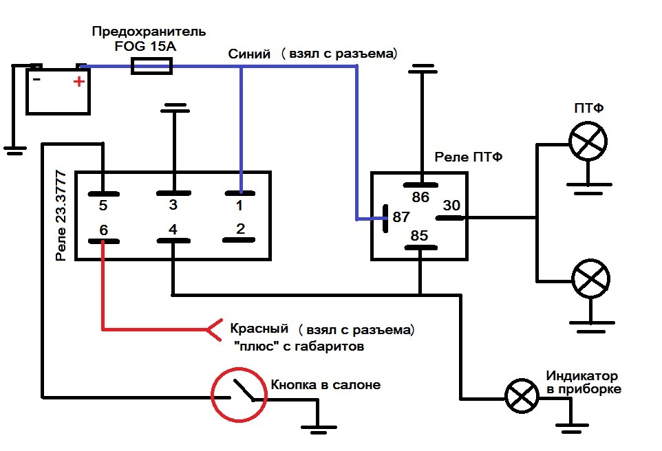 Схема включения ближнего света газель